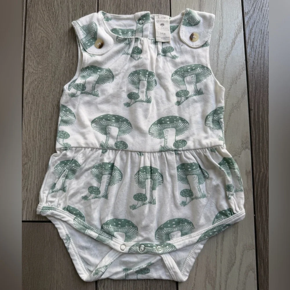 Kate Quinn Green Mushroom Print Diaper Cover